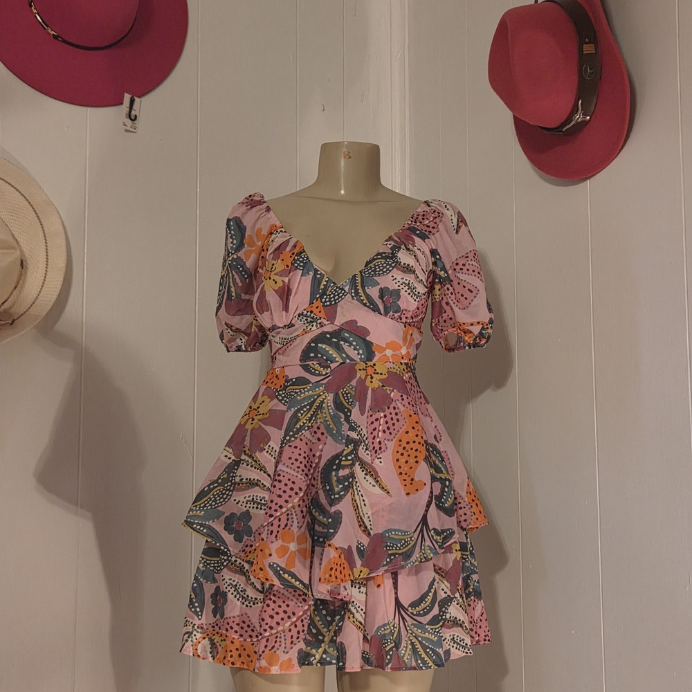 Pink and Orange Ruffled Tiered Mini Dress